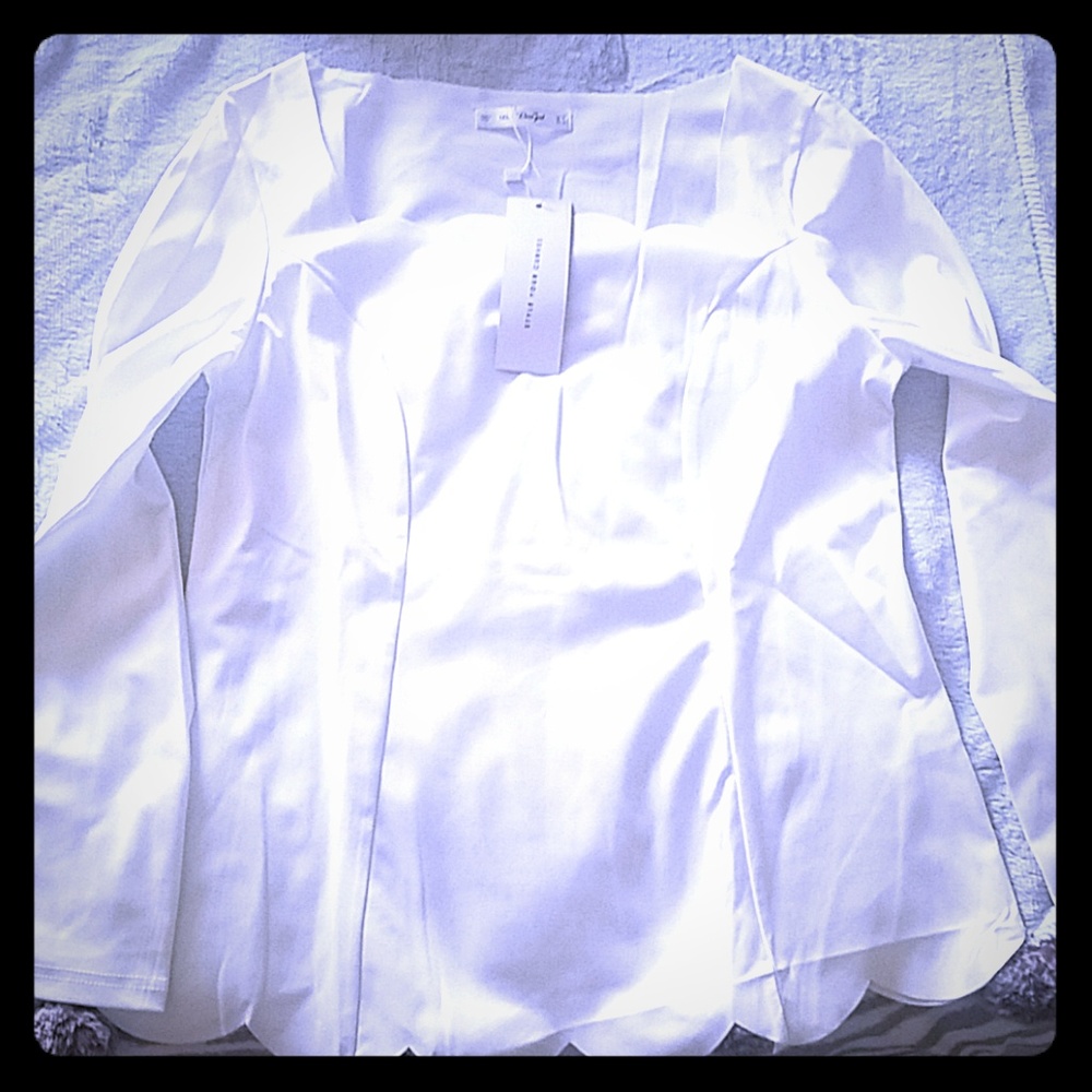 White scalloped long sleeve top